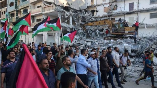 مسيرة في غزة احتجاجاً على مسيرة الأعلام الإسرائيلية في القدس