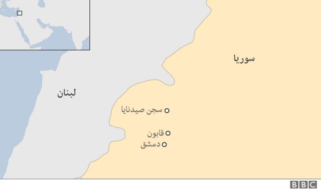 خريطة توضع موقع صيدنايا في سوريا