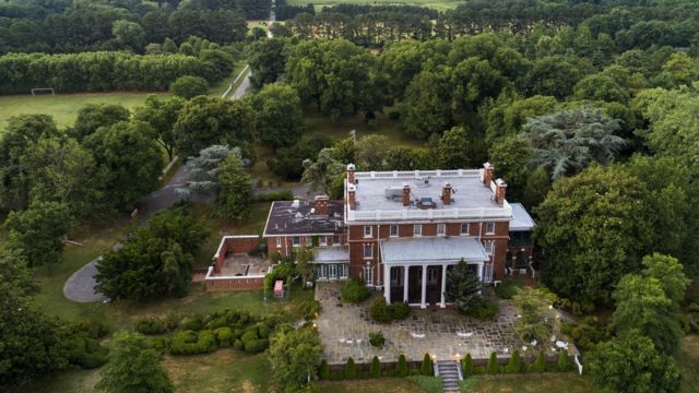A 45-acre Russian diplomatic compound, seized by the US in December 2016 in connection with suspected Russian hacking activities sits abandoned on the banks of the Corsica River near Centreville, Maryland, 10 July 2017