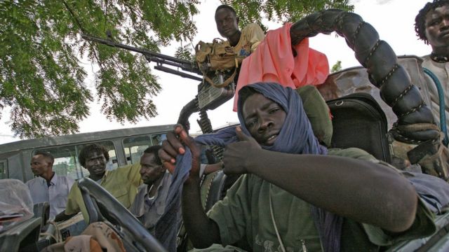 Fighters of the Sudan Liberation Army/Movement (SLA/M) of Minni Minawi in a vehicle in a camp in Southern Darfur - 2007