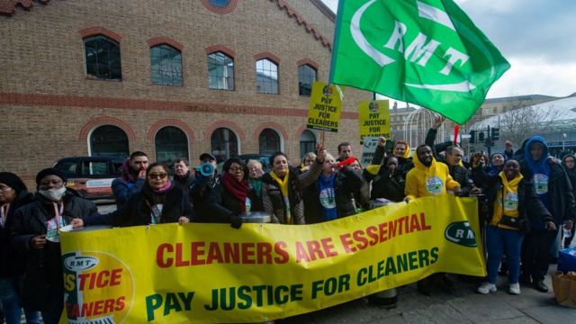 Striking cleaners at St Pancras on 12 March 2022