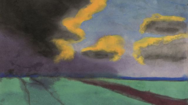 Acuarela de Emil Nolde, "Paisaje amplio con nubes".