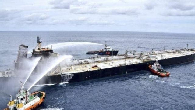 An oil tanker at sea