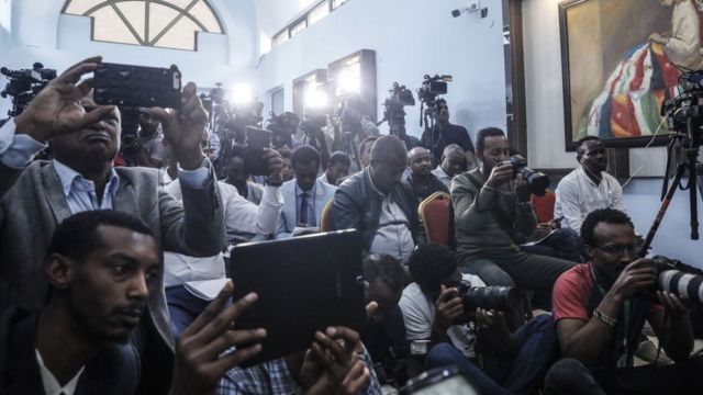 Des journalistes lors d'une conférence de presse à Addis Abeba en Ethiopie