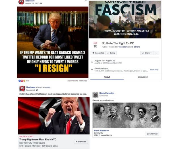 Publicaciones de cuentas falsas de Facebook.