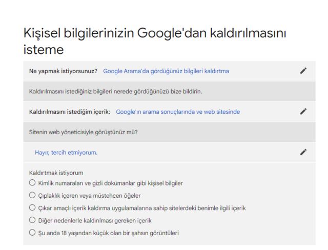 Google arama sonuçlarından kişisel bilgilerin kaldırılması için adımlar
