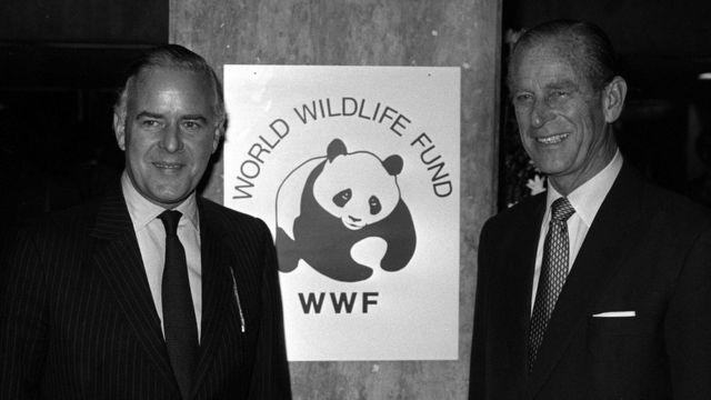 The Duke of Edinburgh, The World Wildlife Funds International President with Tim Walker, chairman of WWF-UK at the University of London