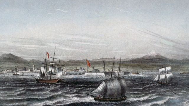 Illustration of the port of Veracruz in the 19th century