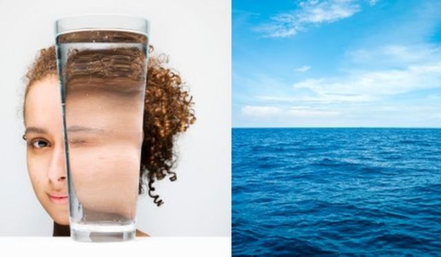 El color del agua en un vaso y en el mar es aparentemente muy diferente