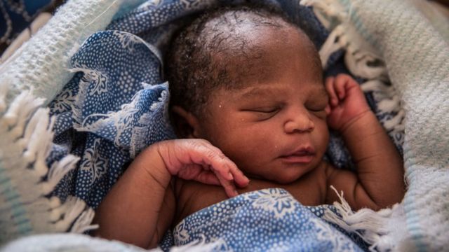 A newborn at the Juba Teaching Hospital in Juba, the South Sudanese capital's only fully functioning maternity ward which has five beds and only solar-powered electricity