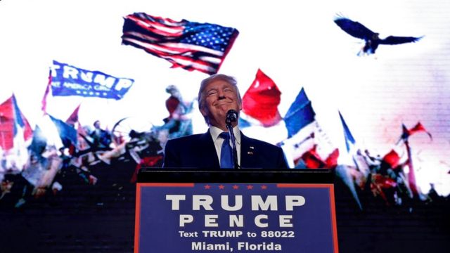 El candidato republicano a la presidencia de Estados Unidos, Donald Trump, durante un mitin en Miami, Florida, EE.UU., el viernes 16 de septiembre de 2016.