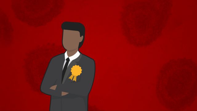 "Politician": Cartoon politician on red background