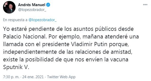 Un tuit de López Obrador
