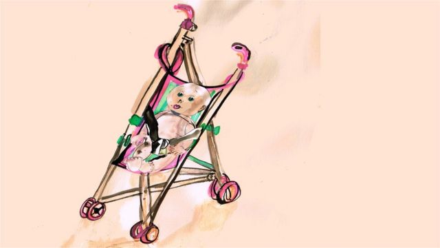 Ilustração de boneca no carrinho
