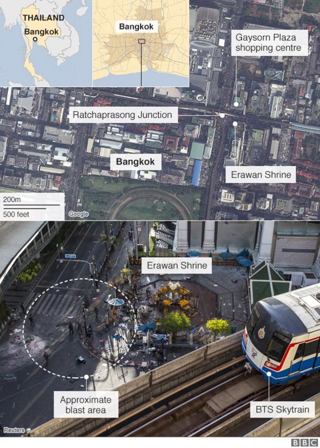 Ratchaprasong Intersection Bangkok Map Bangkok Bomb: Cctv Video Shows Man Leave Backpack - Bbc News