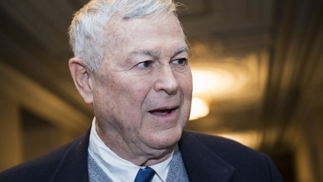 Dana Rohrabacher leaves the House Republican leadership election in Longworth Building on 14 November 2018.