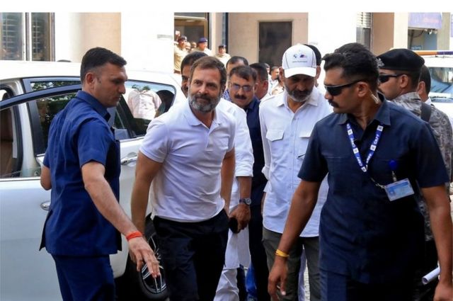 Rahul Gandhi, a senior leader of India"s main opposition Congress party, arrives to appear before a court in Surat in the western state of Gujarat, India, March 23, 2023