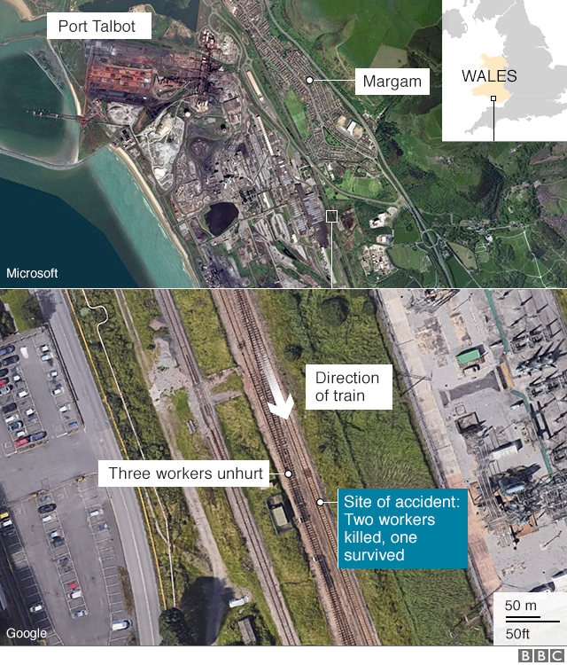 A graphic showing where the train workers were struck