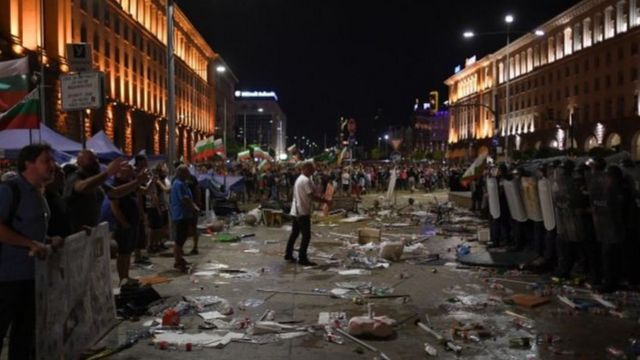 Protesters in Sofia, Bulgaria September 2