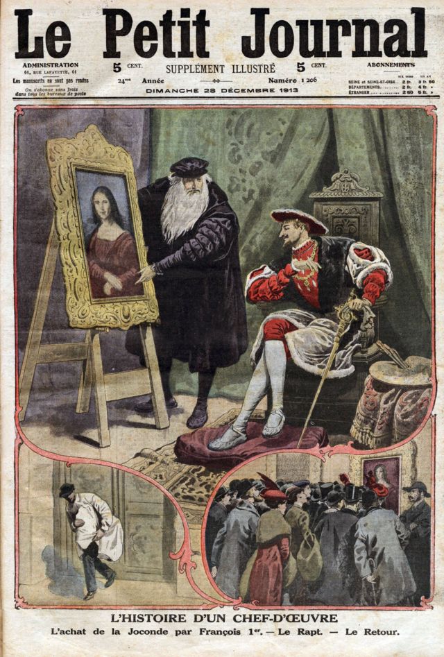 The purchase of Da Vinci's Mona Lisa by the French king Francois I, on the front page of the French newspaper "Small journal" December 1913, after the work returned to the museum.