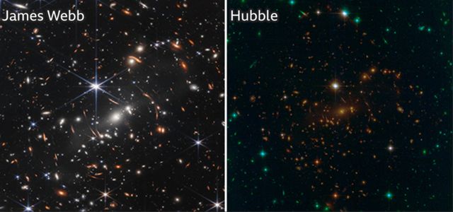 Fotos produzidas pelos telescópios Hubble e James Webb lado a lado