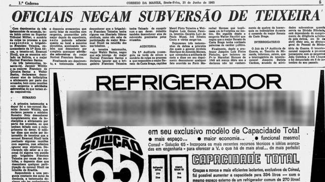Artigo publicado pelo jornal Correio da Manhã sobre o processo que Teixeira enfrentava em 1965