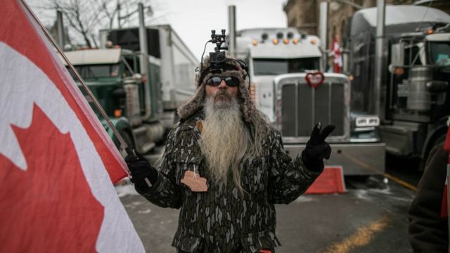 أحد المتظاهرين ضد اللقاح في كندا