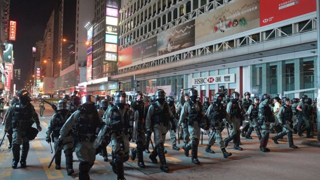 Riot police on a Hong Kong street
