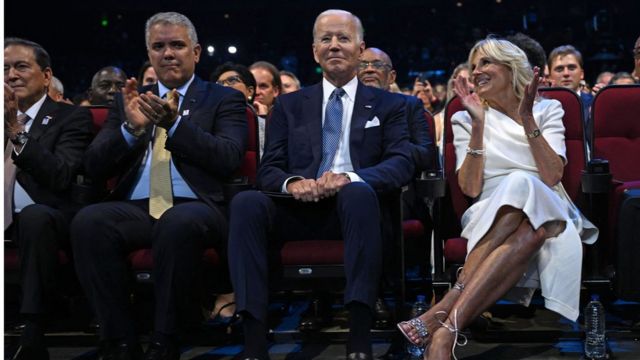 Ivan Duque, Joe Biden and Jill Biden at the IX Summit in the United States.