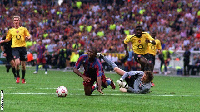 Arsenal keeper Jens Lehmann was sent off early in the game as Arsenal lost 2-1 to Barcelona in the 2006 Champions League final - Pires was substituted as a result
