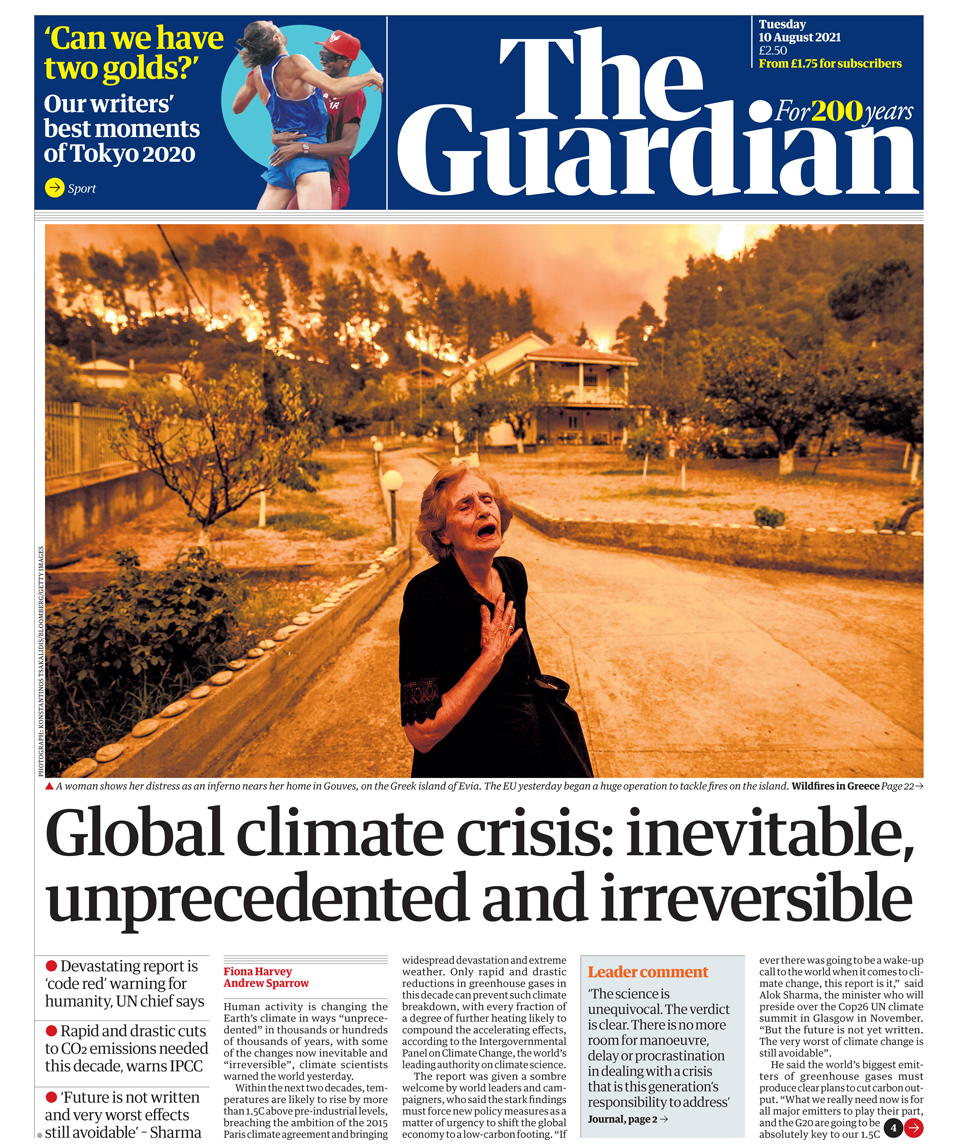 Newspaper headlines: 'Climate code red' and 'top A-level grades soar' - BBC News