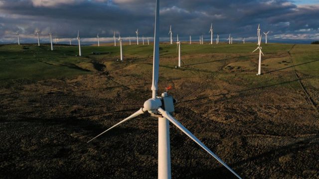 Wind turbines in field in UK