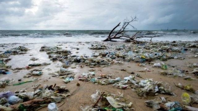 Lixo acumulado em praia