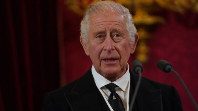 O rei Charles 3 durante o Conselho de Ascensão no Palácio Saint James, em Londres