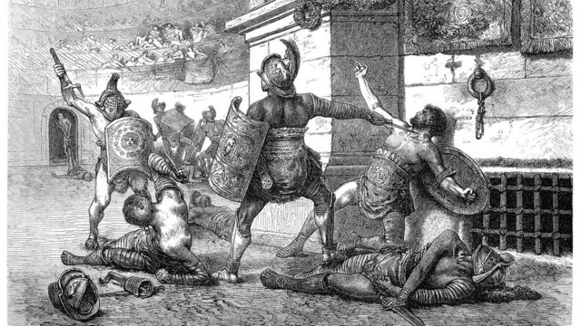 Gladiadores luchando en el Coliseo