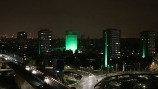 Grenfell and other blocks lit up green