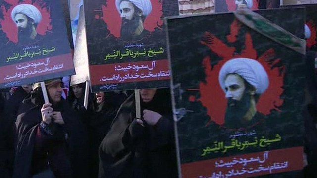 Iranians protesting outside Saudi Arabian embassy in Tehran