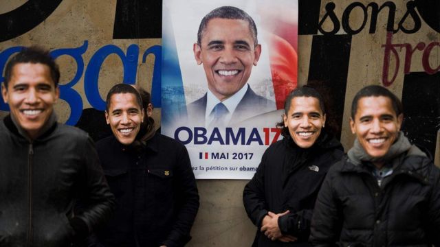 Mabango yalio na picha ya Obama yamewekwa mjini Paris