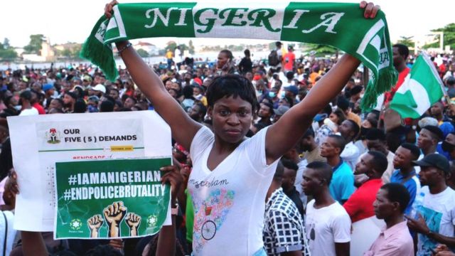 Protesters at anti-police demonstrations in Nigeria