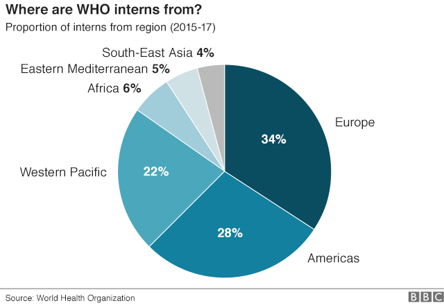 Graphic showing where WHO interns are from by region