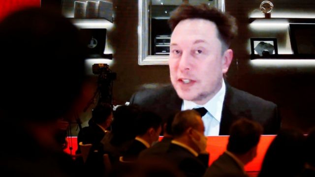 Tesla CEO Elon Musk speaks at a Chinese forum, March 20, 2021