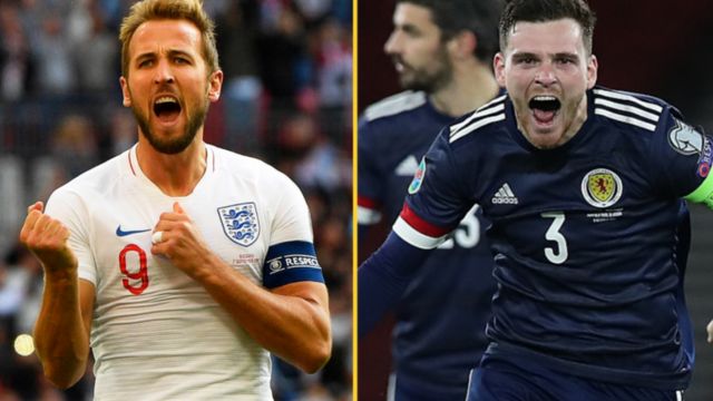 England captain Harry Kane (left) and Scotland captain Andrew Robertson