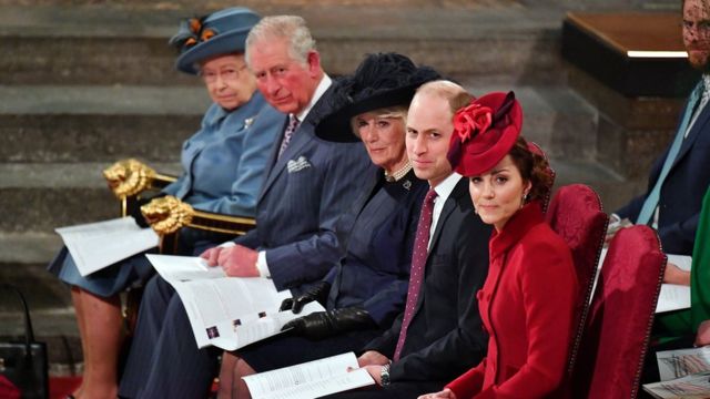 The Queen, Prince Charles, the Duchess of Cornwall, and the Duke and Duchess of Sussex
