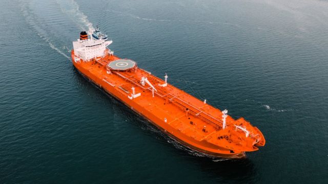 Oil tanker on the Solent sea in the UK