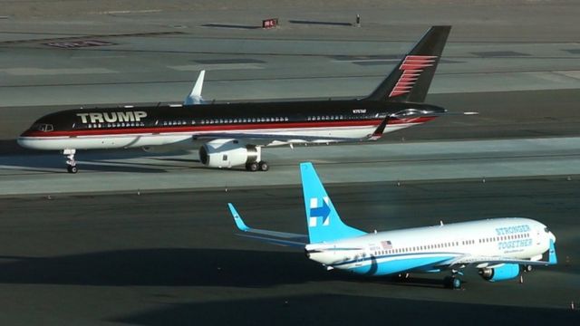 The campaign planes of Donald Trump and Hillary Clinton