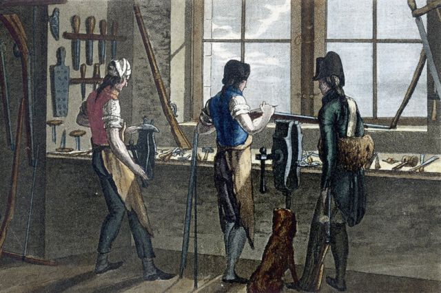 Gun makers in their workshop