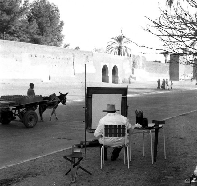 A rare shot of British Prime Minister Churchill drawn in Marrakesh