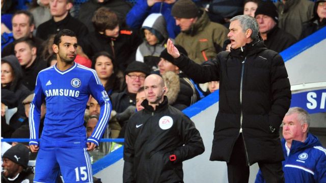 Salah and Mourinho pitchside