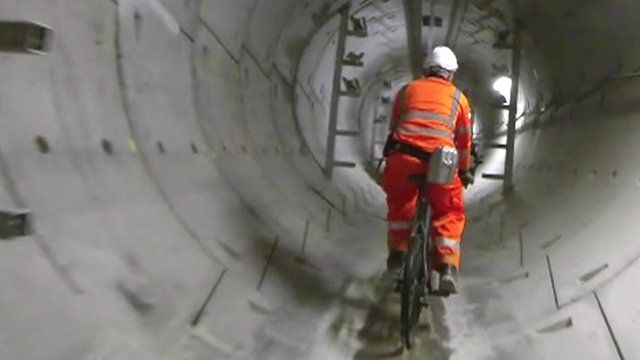 Cycling through London power tunnel