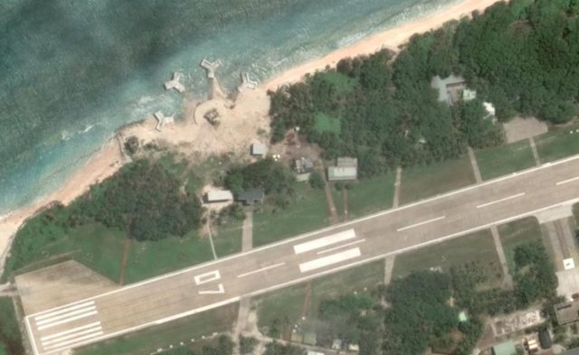 Satellite image of the new installations on the coast of Tailing, next to a runway